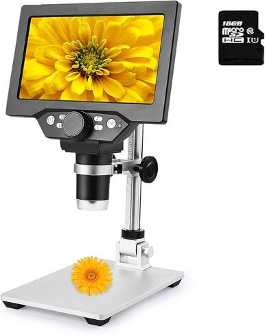 مجهر رقمي Amoper LCD مع بطاقة SD سعة 16 جيجابايت، وشاشة LCD مقاس 7 بوصات مجهر فيديو بدقة 1080 بكسل، وتركيز فائق الدقة بدقة 12 ميجابكسل مع بطارية قابلة لإعادة الشحن، و8 مصابيح لحام عملات إصلاح لوحة دوائر PCB in Kuwait