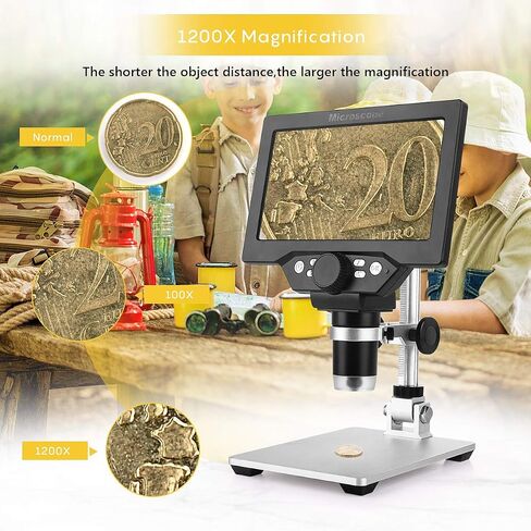مجهر رقمي Amoper LCD مع بطاقة SD سعة 16 جيجابايت، وشاشة LCD مقاس 7 بوصات مجهر فيديو بدقة 1080 بكسل، وتركيز فائق الدقة بدقة 12 ميجابكسل مع بطارية قابلة لإعادة الشحن، و8 مصابيح لحام عملات إصلاح لوحة دوائر PCB in Kuwait