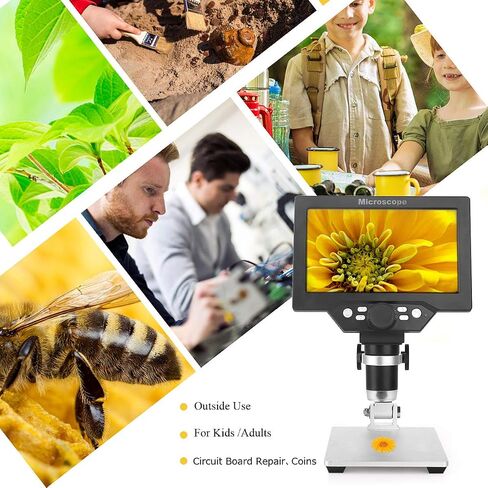 مجهر رقمي Amoper LCD مع بطاقة SD سعة 16 جيجابايت، وشاشة LCD مقاس 7 بوصات مجهر فيديو بدقة 1080 بكسل، وتركيز فائق الدقة بدقة 12 ميجابكسل مع بطارية قابلة لإعادة الشحن، و8 مصابيح لحام عملات إصلاح لوحة دوائر PCB in Kuwait