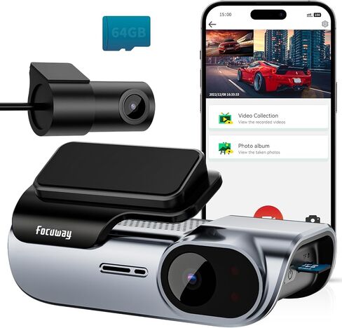 Dash Cam Front and Rear, 4K / 1080P HD Dual Dash Camera for Cars with Free 64GB TF Card, 5GHz WiFi, Super Night Vision, Supercapacitor, 160° Wide Angle, 24H Parking Mode, App Control, Type C Port in Kuwait