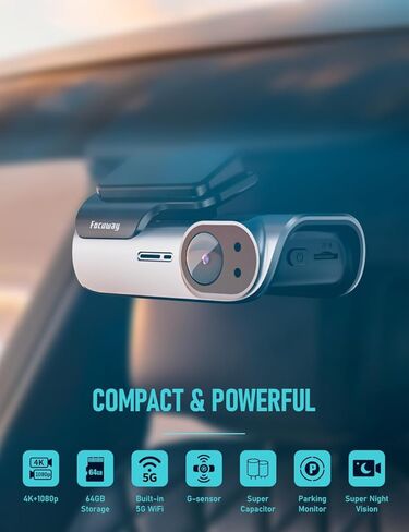 Dash Cam Front and Rear, 4K / 1080P HD Dual Dash Camera for Cars with Free 64GB TF Card, 5GHz WiFi, Super Night Vision, Supercapacitor, 160° Wide Angle, 24H Parking Mode, App Control, Type C Port in Kuwait