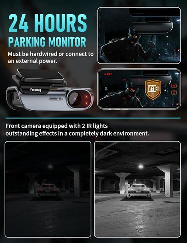 Dash Cam Front and Rear, 4K / 1080P HD Dual Dash Camera for Cars with Free 64GB TF Card, 5GHz WiFi, Super Night Vision, Supercapacitor, 160° Wide Angle, 24H Parking Mode, App Control, Type C Port in Kuwait