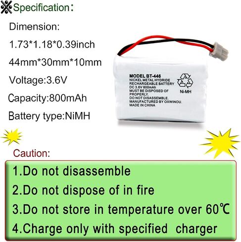 BT446 BT-446 Phone Battery Compatible with for Uniden BBTY0503001 BT-1004 BT-1005 GE-TL26402 BT-504 CPH-488B Handset Phone 3.6V 800mAh (3- Pack) in Saudi Arabia