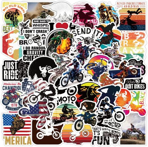 ملصقات الدراجة الترابية| 50 قطعة من الملصقات هدية لمحبي الدراجة الترابية، ملصقات جمالية مقاومة للماء من الفينيل، ملصقات للكمبيوتر المحمول، زجاجة مياه، ملصقات للأطفال والأطفال الصغار والمراهقين والفتيات والسيارات وملصقات الخوذة موتوكروس in Kuwait