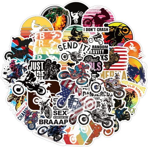 ملصقات الدراجة الترابية| 50 قطعة من الملصقات هدية لمحبي الدراجة الترابية، ملصقات جمالية مقاومة للماء من الفينيل، ملصقات للكمبيوتر المحمول، زجاجة مياه، ملصقات للأطفال والأطفال الصغار والمراهقين والفتيات والسيارات وملصقات الخوذة موتوكروس in Kuwait