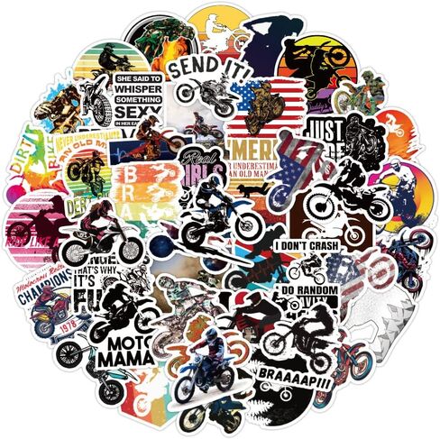 ملصقات الدراجة الترابية| 50 قطعة من الملصقات هدية لمحبي الدراجة الترابية، ملصقات جمالية مقاومة للماء من الفينيل، ملصقات للكمبيوتر المحمول، زجاجة مياه، ملصقات للأطفال والأطفال الصغار والمراهقين والفتيات والسيارات وملصقات الخوذة موتوكروس in Kuwait