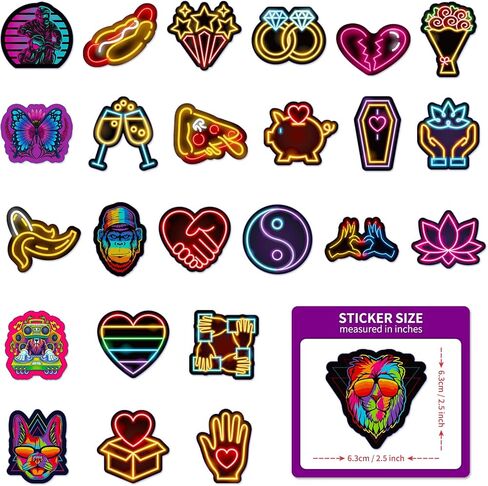 LOVELYLIFE 200pcs Neon Light Stickers Cool Neon Motivational Stickers Vinyl Waterproof Rave Stickers for Kids Teens Adults for Journaling Hydroflask Water Bottle Luggage Skateboard Bumper Computer Laptop Phone Case Stickers and Decals Decor (colorful-neon in Kuwait