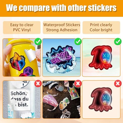 LOVELYLIFE 200pcs Neon Light Stickers Cool Neon Motivational Stickers Vinyl Waterproof Rave Stickers for Kids Teens Adults for Journaling Hydroflask Water Bottle Luggage Skateboard Bumper Computer Laptop Phone Case Stickers and Decals Decor (colorful-neon in Kuwait