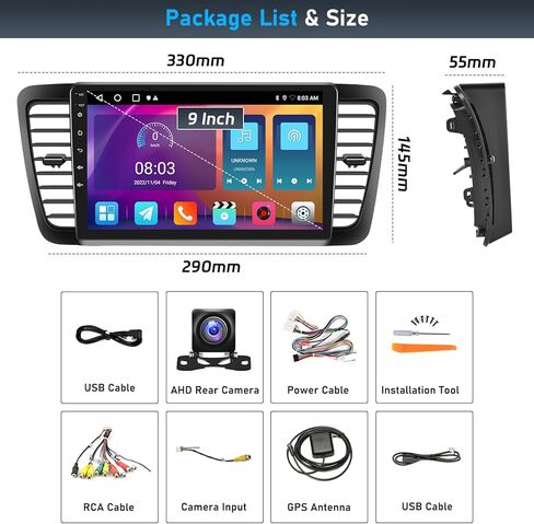 ستيريو سيارة Android 11 لسوبارو ليجاسي Outback 2003-2009،9 بوصة تعمل باللمس سوبارو ليجاسي راديو السيارة مع Apple Carplay اللاسلكي Android Auto WiFi GPS Navigation Bluetooth FM/RDS SWC+AHD الكاميرا الخلفية in Kuwait