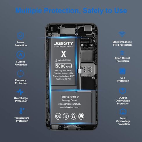 بطارية JUBOTY لهاتف iPhone X 5000 مللي أمبير في الساعة، بطارية ليثيوم أيون داخلية جديدة مطورة 0 دورة عالية السعة بديلة لهاتف iPhone X Model A1865 A1901 A1902 مع مجموعة أدوات إصلاح احترافية كاملة in Kuwait