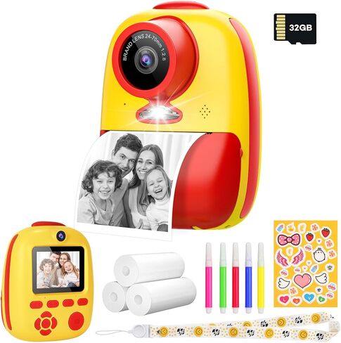 Instant Print Camera for Kids,Upgraded 2.4 Inch Screen Instant Kids Digital Camera Toys with 32GB 1080P Video Recorder with 3 Paper Rolls,Birthday Xmas Gift for 3-14 Year Old Girls Boys in Kuwait