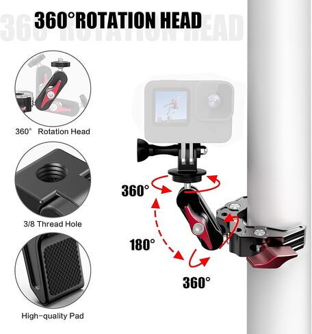 حامل حامل كاميرا UTV ATV متوافق مع Gopro Hero 12/11/10/9/8/7، يناسب 0.82 بوصة - 2.36 بوصة حامل أقفاص قضيب دوار، حامل كاميرا UTV من الألومنيوم يدور 360 درجة لـ SJ، DJI، DSLR، الدورة، إنستا360 الخ in Kuwait