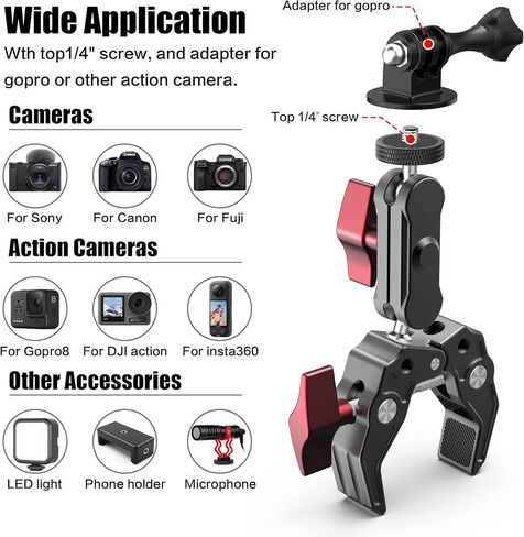 حامل حامل كاميرا UTV ATV متوافق مع Gopro Hero 12/11/10/9/8/7، يناسب 0.82 بوصة - 2.36 بوصة حامل أقفاص قضيب دوار، حامل كاميرا UTV من الألومنيوم يدور 360 درجة لـ SJ، DJI، DSLR، الدورة، إنستا360 الخ in Kuwait