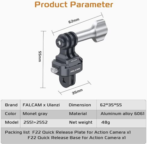 ULANZI Falcam F22 Quick Release Kit for Action Camera and DJI OSMO - Aluminum Action Camera Mounting Adapter Convert to F22 QR System with 1/4" Thread for Tripods, Selfie Sticks, Vlogging Accessories in Kuwait