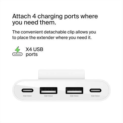 بلكن موسع طاقة USB بـ4 منافذ من بوست تشارج لاجهزة ابل ايفون وايباد وسامسونج جالكسي - متوافق مع وصلات USB-C وUSB-A - ابيض in Saudi Arabia