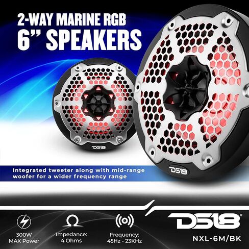 DS18 Hydro NXL-8M/WH - زوج مكبرات صوت محورية شبكية عالية الجودة - مكبر صوت للسيارة ثنائي الاتجاه مع مصابيح RGB مدمجة - نظام صوت للسيارة 375 وات - مكبرات صوت مقاومة للماء - 8 بوصات، أبيض in Saudi Arabia