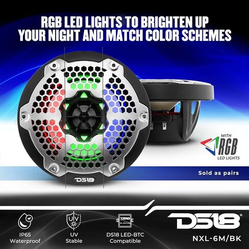 DS18 Hydro NXL-8M/WH - زوج مكبرات صوت محورية شبكية عالية الجودة - مكبر صوت للسيارة ثنائي الاتجاه مع مصابيح RGB مدمجة - نظام صوت للسيارة 375 وات - مكبرات صوت مقاومة للماء - 8 بوصات، أبيض in Saudi Arabia