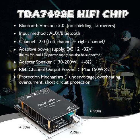 ZK-XPS 150W+150W لوحة مضخم طاقة بلوتوث مع شريحة TDA7498E 2.0 قناة، وحدة مضخم طاقة الصوت DC12-32V لمكبر صوت بلوتوث DIY in Kuwait