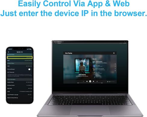 الاكريليك مضخم صوت منزلي بتقنية WiFi وبلوتوث 5.0 مع قناة ستيريو 50+50 واط 21 فولت تيار مستمر/2.0 واحادي، لوحة مضخم بث متعددة المناطق مع ايربلاي، توصيل سبوتيفاي للوحة مكبرات الصوت التي تصنعها بنفسك - in Kuwait