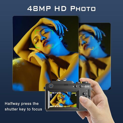 كاميرا رقمية 4K، صور فيديو بدقة 48 ميجابكسل فائقة الدقة 4K، كاميرا بعدسة مزدوجة، تكبير رقمي 18x، كاميرا تركيز تلقائي للتصوير الفوتوغرافي، مع WiFi وبطاقة SD، وكاميرا تسجيل فيديو لليوتيوب in Kuwait