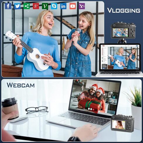 كاميرا رقمية 4K، صور فيديو بدقة 48 ميجابكسل فائقة الدقة 4K، كاميرا بعدسة مزدوجة، تكبير رقمي 18x، كاميرا تركيز تلقائي للتصوير الفوتوغرافي، مع WiFi وبطاقة SD، وكاميرا تسجيل فيديو لليوتيوب in Kuwait
