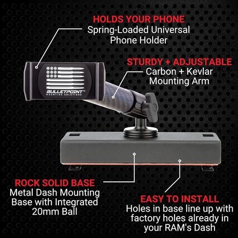 Bulletpoint Multiple Device Metal Dash Mount Cell Phone Holder Compatible with 2019+ RAM Truck 1500, 2500, 3500, TRX, RHO (RubiGrid v2 Magsafe Compatible) in Kuwait