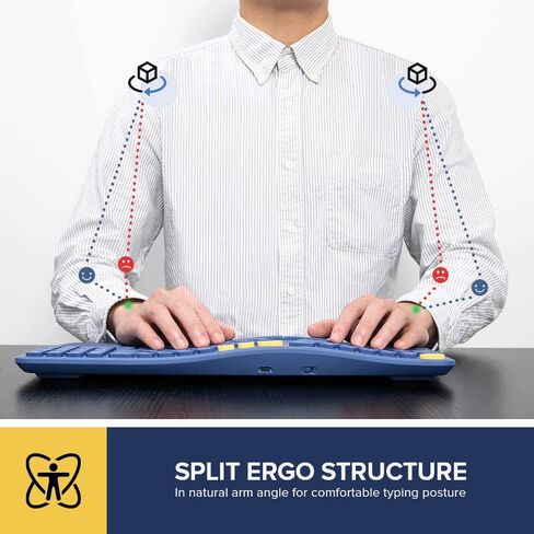 لوحة مفاتيح منفصلة مريحة لاسلكية من DeLUX مع شاشة OLED ولوحة رقمية ومسند معصم قابل للإزالة، لوحة مفاتيح متعددة الأجهزة قابلة للشحن متوافقة مع Windows وMac (GM903-Blue) in Kuwait
