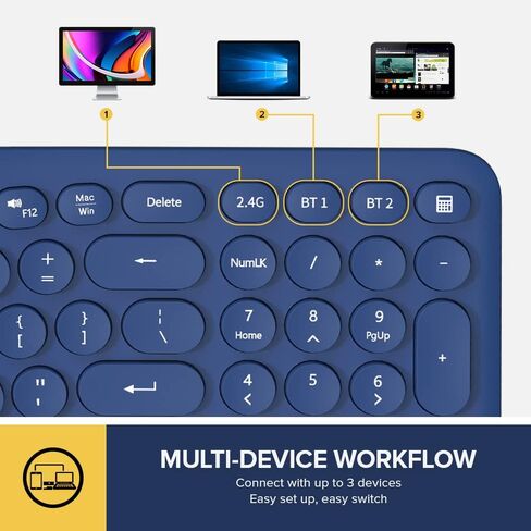 لوحة مفاتيح منفصلة مريحة لاسلكية من DeLUX مع شاشة OLED ولوحة رقمية ومسند معصم قابل للإزالة، لوحة مفاتيح متعددة الأجهزة قابلة للشحن متوافقة مع Windows وMac (GM903-Blue) in Kuwait