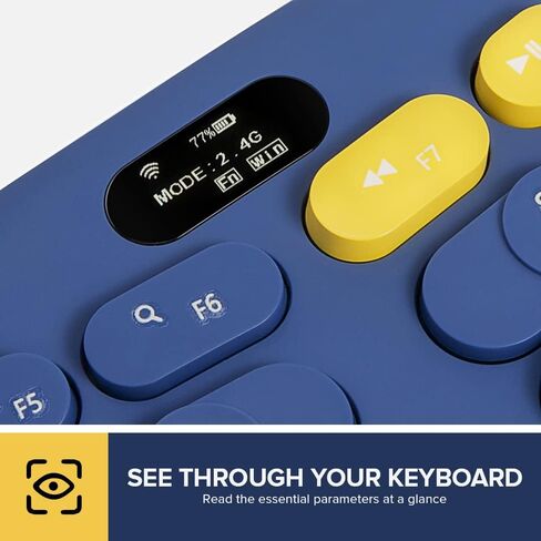 لوحة مفاتيح منفصلة مريحة لاسلكية من DeLUX مع شاشة OLED ولوحة رقمية ومسند معصم قابل للإزالة، لوحة مفاتيح متعددة الأجهزة قابلة للشحن متوافقة مع Windows وMac (GM903-Blue) in Kuwait