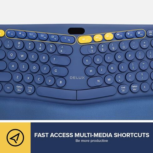 لوحة مفاتيح منفصلة مريحة لاسلكية من DeLUX مع شاشة OLED ولوحة رقمية ومسند معصم قابل للإزالة، لوحة مفاتيح متعددة الأجهزة قابلة للشحن متوافقة مع Windows وMac (GM903-Blue) in Kuwait