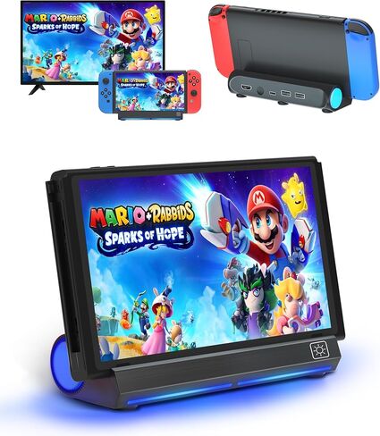 منصة سويتش، محطة إرساء محمولة للتبديل/تبديل وضع التلفزيون OLED، قاعدة شحن التبديل مع منفذ HDMI2.0 4K/1080P/ 2*منفذ USB2.0/منفذ شحن USB-C in Kuwait