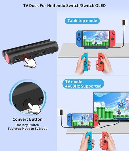 منصة سويتش، محطة إرساء محمولة للتبديل/تبديل وضع التلفزيون OLED، قاعدة شحن التبديل مع منفذ HDMI2.0 4K/1080P/ 2*منفذ USB2.0/منفذ شحن USB-C in Kuwait