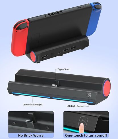 منصة سويتش، محطة إرساء محمولة للتبديل/تبديل وضع التلفزيون OLED، قاعدة شحن التبديل مع منفذ HDMI2.0 4K/1080P/ 2*منفذ USB2.0/منفذ شحن USB-C in Kuwait