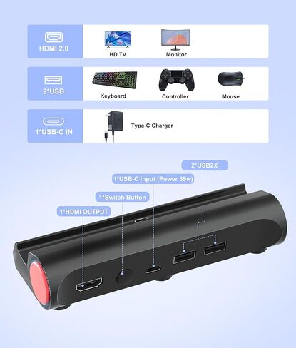 منصة سويتش، محطة إرساء محمولة للتبديل/تبديل وضع التلفزيون OLED، قاعدة شحن التبديل مع منفذ HDMI2.0 4K/1080P/ 2*منفذ USB2.0/منفذ شحن USB-C in Kuwait