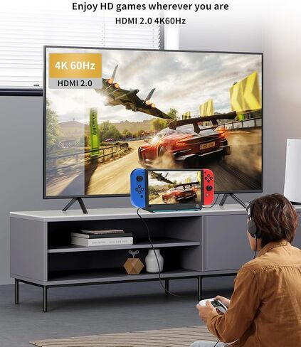 منصة سويتش، محطة إرساء محمولة للتبديل/تبديل وضع التلفزيون OLED، قاعدة شحن التبديل مع منفذ HDMI2.0 4K/1080P/ 2*منفذ USB2.0/منفذ شحن USB-C in Kuwait