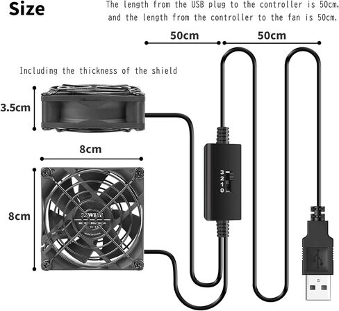 ZIWIJE Dual USB Cooling Fan 8cm with Speeds Control 5V Mini USB Fan 80mm for Cooling Computer, TV Box, Router in Kuwait