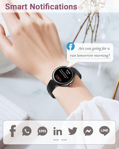 ساعات شانغ وينج الذكية للنساء مقاومة للماء، ساعة نسائية دائرية ذكية لهواتف iOS وأندرويد وساعة تعقب اللياقة البدنية مع مراقب معدل ضربات القلب وعداد الخطى ومتتبع النوم وساعة رقمية أرجوانية، لين in Kuwait