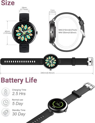 ساعات شانغ وينج الذكية للنساء مقاومة للماء، ساعة نسائية دائرية ذكية لهواتف iOS وأندرويد وساعة تعقب اللياقة البدنية مع مراقب معدل ضربات القلب وعداد الخطى ومتتبع النوم وساعة رقمية أرجوانية، لين in Kuwait