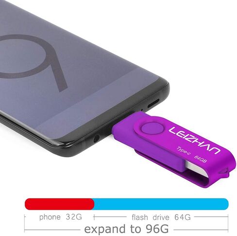 128GB USB Flash Drive USB 3.0 Type C Phone Picture Stick for Samsung Galaxy S10+, S10e, S10,S9, Note 9, S8, S8 Plus,Google Pixel XL Thumb Drive, Purple in Kuwait