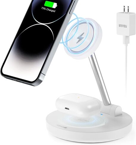 محطة شحن لاسلكية مغناطيسية لأجهزة Apple، حامل شاحن لاسلكي سريع 2 في 1 قابل للطي مع محول QC3.0، لهاتف iPhone 14 13 12 Pro Max Mini Plus، AirPods Pro/3/2، شاحن سفر Mag-Safe in Kuwait