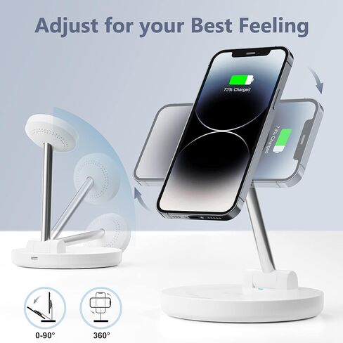 محطة شحن لاسلكية مغناطيسية لأجهزة Apple، حامل شاحن لاسلكي سريع 2 في 1 قابل للطي مع محول QC3.0، لهاتف iPhone 14 13 12 Pro Max Mini Plus، AirPods Pro/3/2، شاحن سفر Mag-Safe in Kuwait