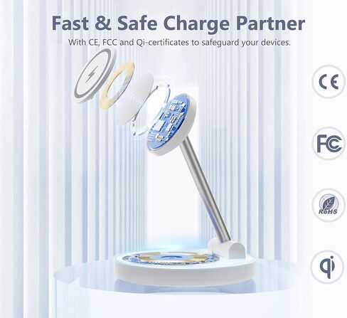 محطة شحن لاسلكية مغناطيسية لأجهزة Apple، حامل شاحن لاسلكي سريع 2 في 1 قابل للطي مع محول QC3.0، لهاتف iPhone 14 13 12 Pro Max Mini Plus، AirPods Pro/3/2، شاحن سفر Mag-Safe in Kuwait