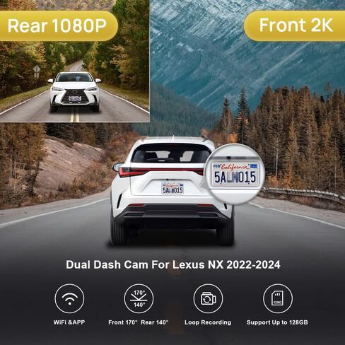 Fitcamx Front 4K+Rear 1080P Dash Cam Adapts for Lexus NX 2022-2026 & NX Hybrid 250 350 350h 450h, OEM Look, Dual HD Video, Built-in WiFi & APP, Loop Recording, G-Sensor, Easy to Set, 128GB Card in Kuwait