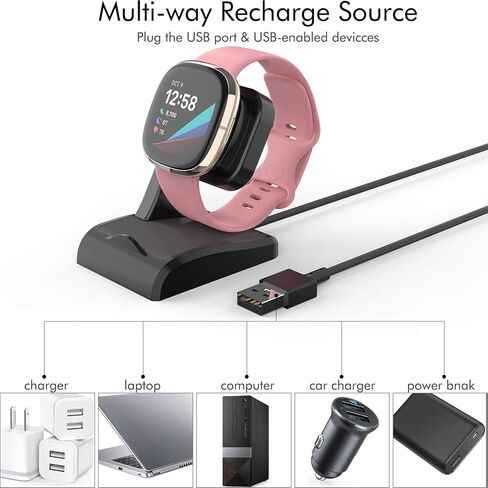 ايو كارلوس قاعدة شحن متوافقة مع فيتبيت سينس/سينس 2/فيرسا 4/فيرسا 3، قاعدة قاعدة شحن مع سلك USB بديل لساعة سينس/سينس 2/فيرسا 4/فيرسا 3 الذكية in Kuwait
