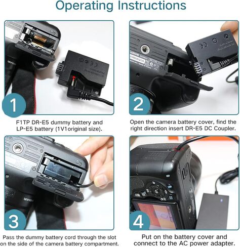 F1TP ACK-E5 محول طاقة التيار المتردد DR-E5 DC المقرنة LP-E5 طقم بطارية الدمية لكاميرات Canon EOS Rebel T1i XSi XS 450D 500D 1000D Kiss F X2 X3. in Saudi Arabia