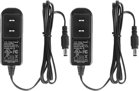 2-Pack AC to DC 12V 1A 12W Power Supply Adapter, Plug 5.5mm x 2.1mm for IP Camera IPC, UL Listed FCC in Kuwait