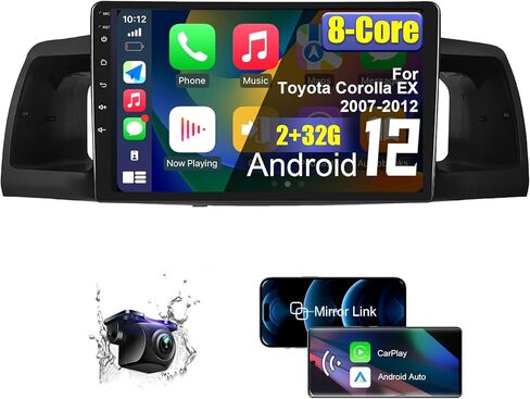 ستيريو راديو السيارة Android لسيارة Toyota Corolla EX 2007 2008 2009 2010 2011 2012 مع CarPlay اللاسلكي/Android Auto، راديو السيارة بشاشة لمس 8 Core HD مع كاميرا احتياطية AM/FM/RDS واي فاي in Kuwait
