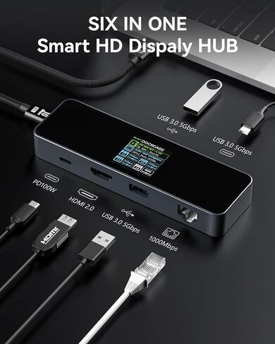 دوك كيس موزع USB C ذكي (6 في 1) مع منفذ HDMI 4K@60Hz وجيجابت ايثرنت وUSB-C ومنفذي بيانات USB-A 5Gbps وتوصيل طاقة 100 واط لجهاز ماك بوك اير وماك بوك برو واكس بي اس وغيرها in Kuwait