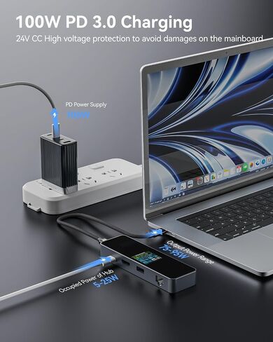 دوك كيس موزع USB C ذكي (6 في 1) مع منفذ HDMI 4K@60Hz وجيجابت ايثرنت وUSB-C ومنفذي بيانات USB-A 5Gbps وتوصيل طاقة 100 واط لجهاز ماك بوك اير وماك بوك برو واكس بي اس وغيرها in Kuwait
