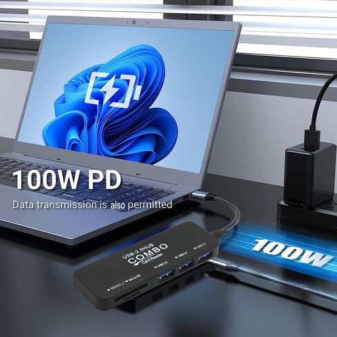 USB Hub with SD Card/Micro SD Reader, 6 inch DUOYHIEL USB Hub with Sd Card Reader Adapter, 2 Ports for Camera and Bank Credit Card, 3 USB 3.0 Ports for Laptop, PC, Flash Drives and More in Kuwait